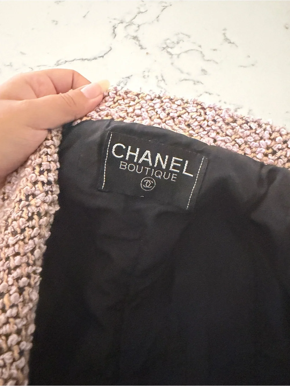 Chanel 94A Fantasy Tweed Lilac Blazer Jacket Logo Buttons Vintage ASO Claudia